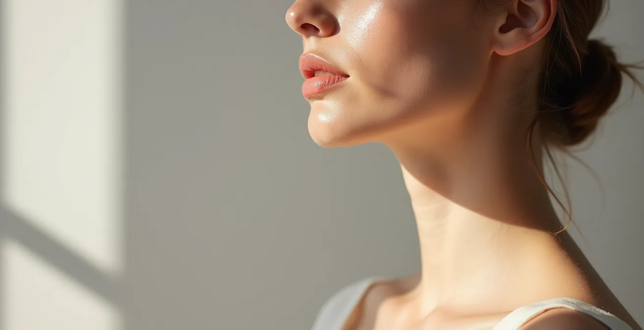 Coupe anatomique comparative montrant l'épaisseur du derme facial versus cervical