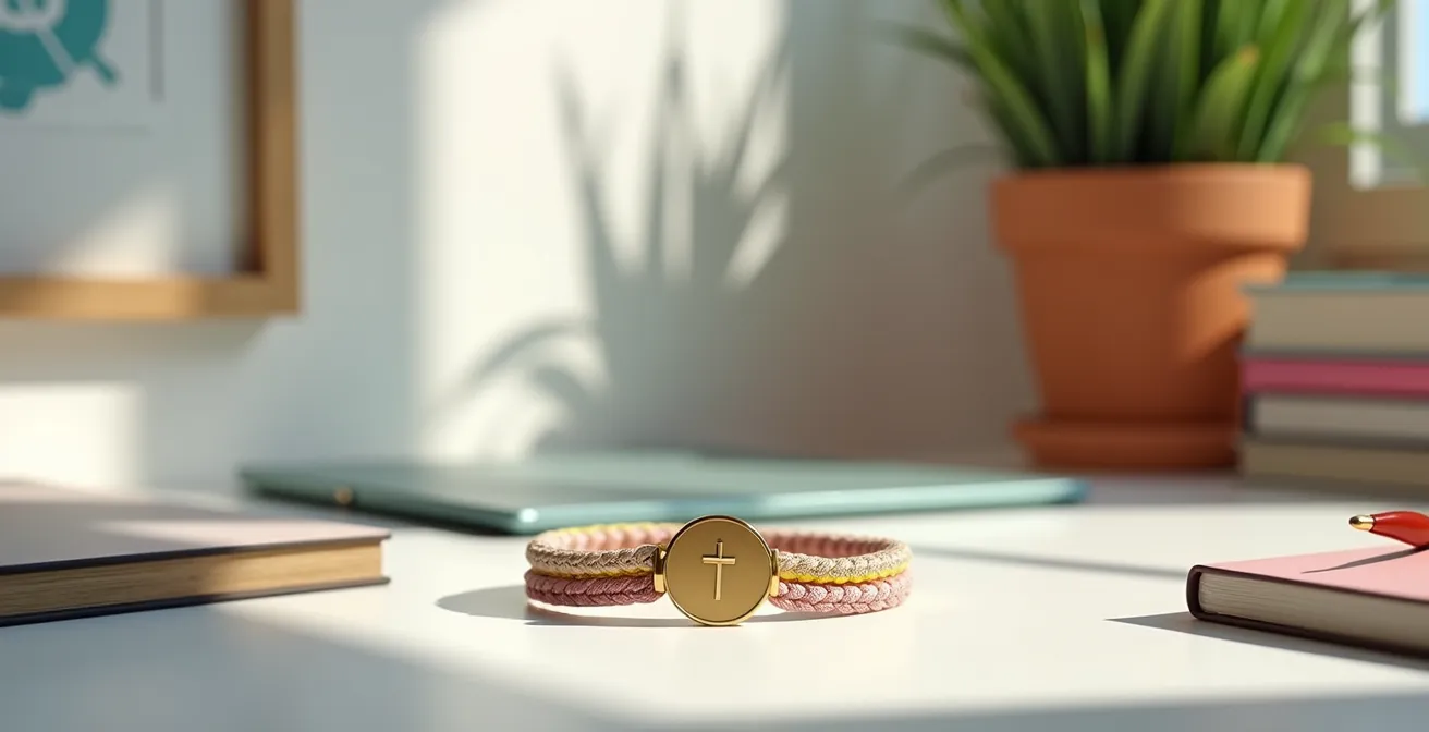 Bracelet modulaire avec plaque de baptême transformée en charm sur cordon coloré