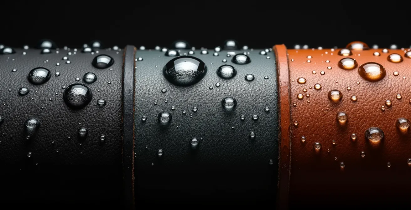 Comparaison de la résistance à l'eau entre cuir végétal, Tencel traité et cuir traditionnel