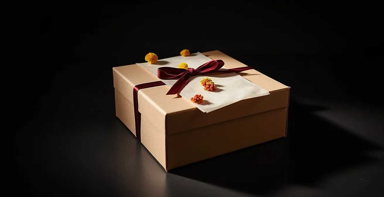 Gros plan sur les détails luxueux d'un coffret avec textures variées et finitions artisanales