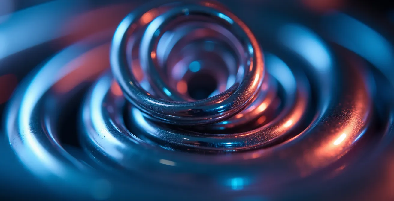 Vue macro du spiral d'une montre mécanique montrant l'effet de la magnétisation