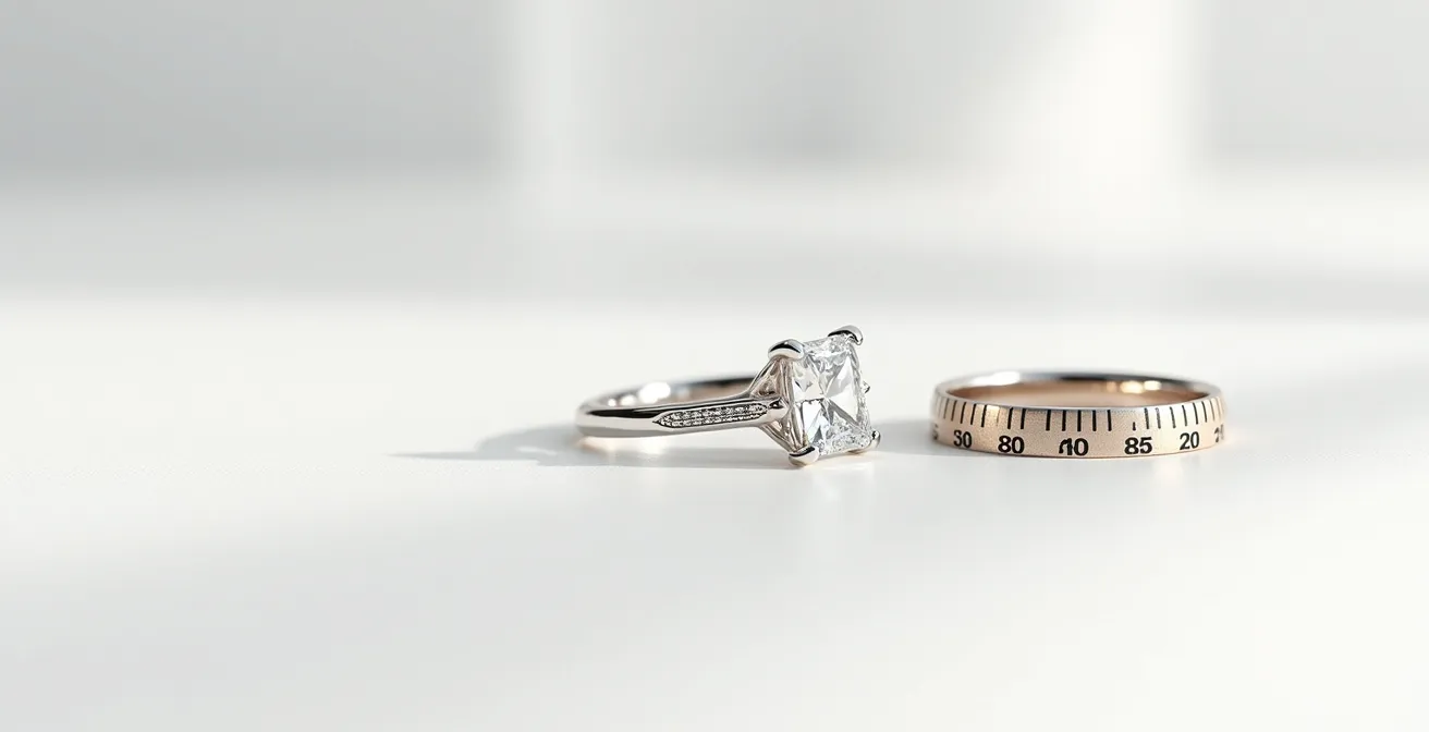 Vue de profil montrant la hauteur nécessaire sous un diamant coussin pour l'alliance