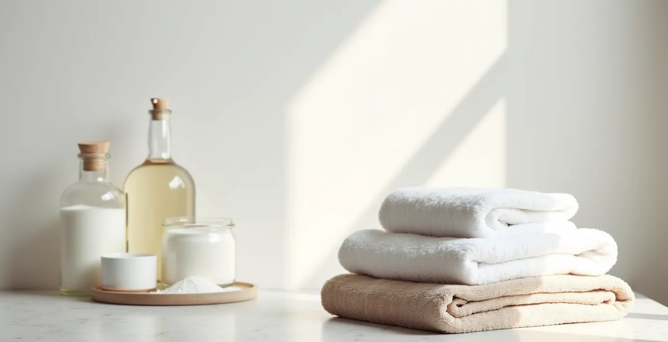 Serviettes en coton biologique moelleuses pliées avec ingrédients naturels d'entretien